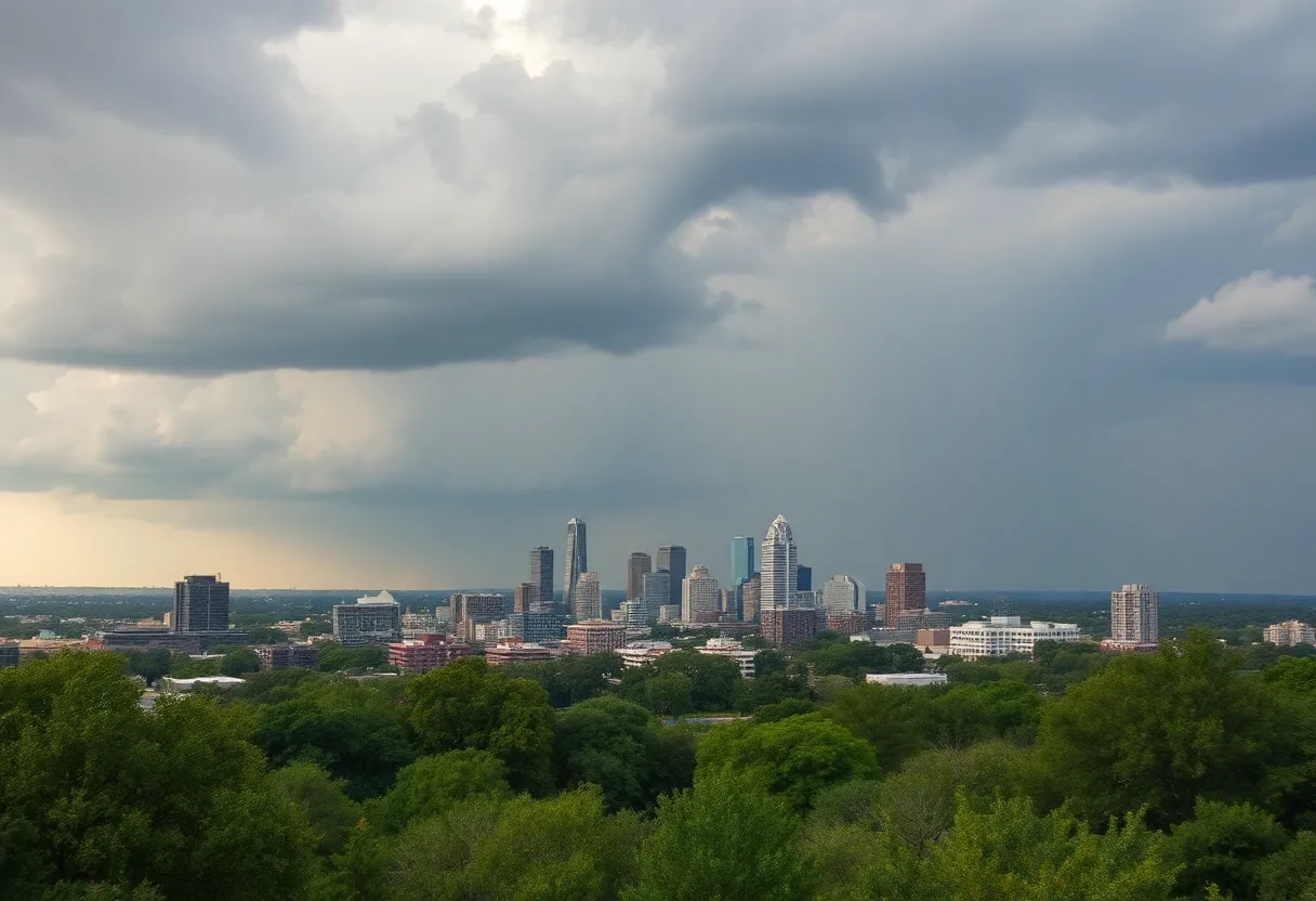View of Austin, Texas with clouds indicating rain