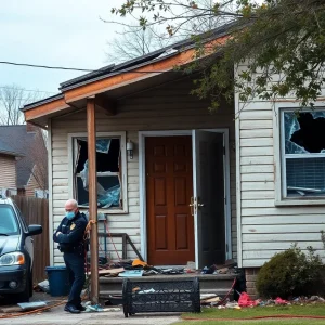 Damage caused to a home during a police standoff in Austin