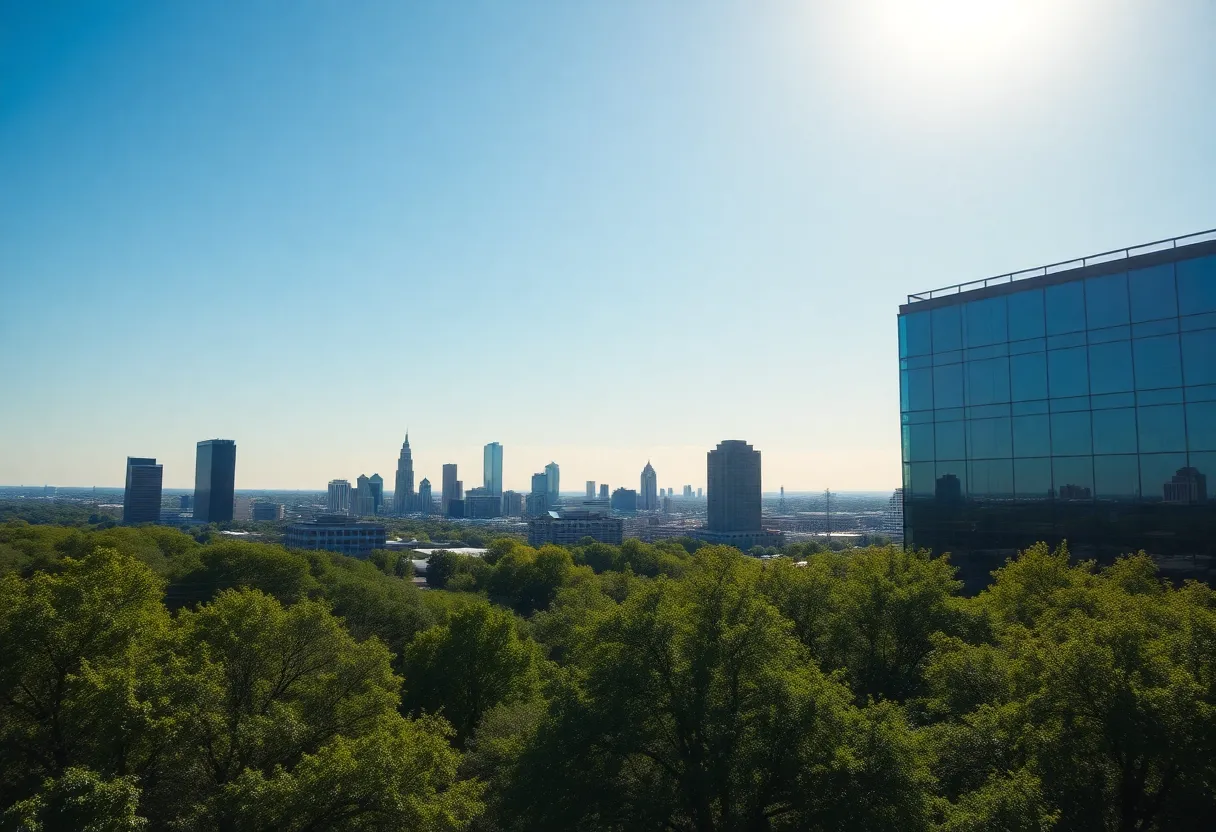 Scenic view of Austin, Texas under extreme heat with clear skies.