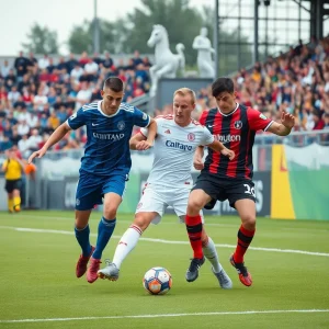 Austin FC II players in action against North Texas SC during a match.