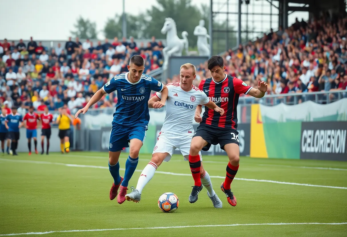 Austin FC II players in action against North Texas SC during a match.