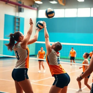 Austin High School volleyball team competing in a match.