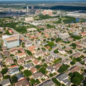 Aerial view of Austin, Texas with residential neighborhoods