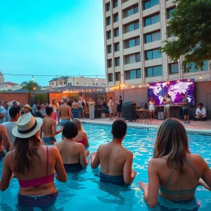 People enjoying music and a pool party in Austin during Labor Day weekend
