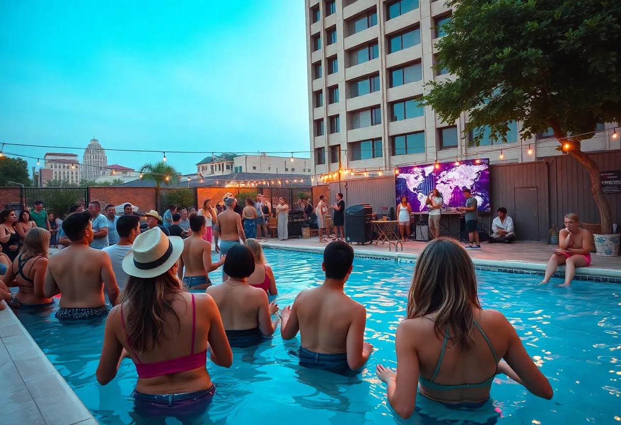 People enjoying music and a pool party in Austin during Labor Day weekend