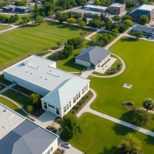 Aerial view of a private K-12 school in Austin