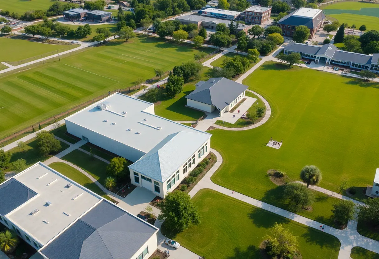 Aerial view of a private K-12 school in Austin