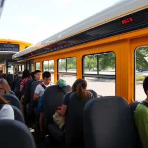 An air-conditioned school bus in Austin, Texas