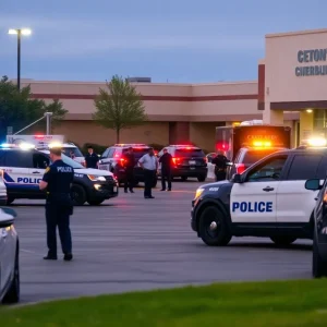 Emergency responders at a shooting scene in Austin parking lot