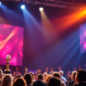 Award ceremony celebrating TV Broadcaster of the Year with audience and stage