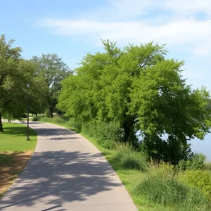 View of the Butler Hike and Bike Trail near Lady Bird Lake during construction.
