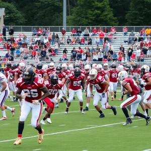 High school football players warming up before a game in Central Texas