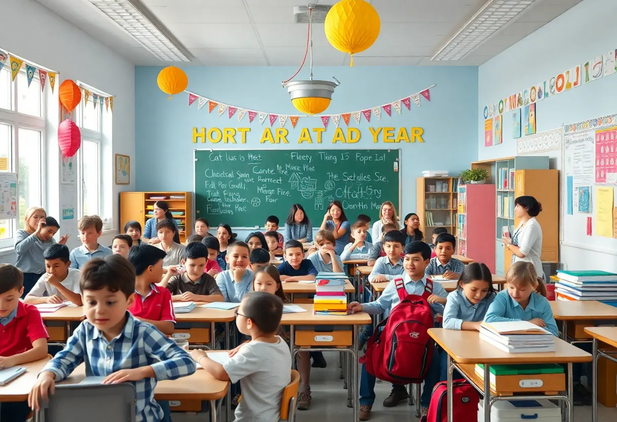 Students and teachers in a classroom ready for the new academic year