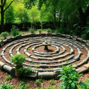 Labyrinth made from recycled materials in a community space