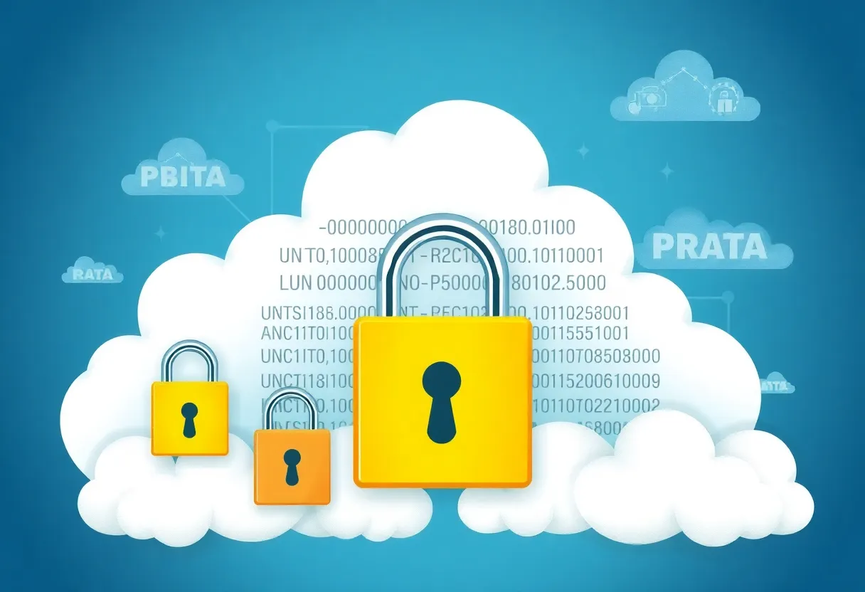 Illustration showing data security with cloud computing and locked data