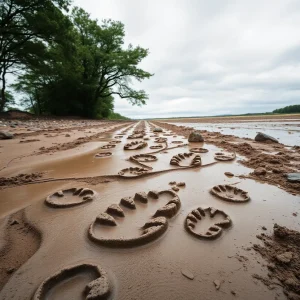 Ancient dinosaur tracks visible after flooding in Texas