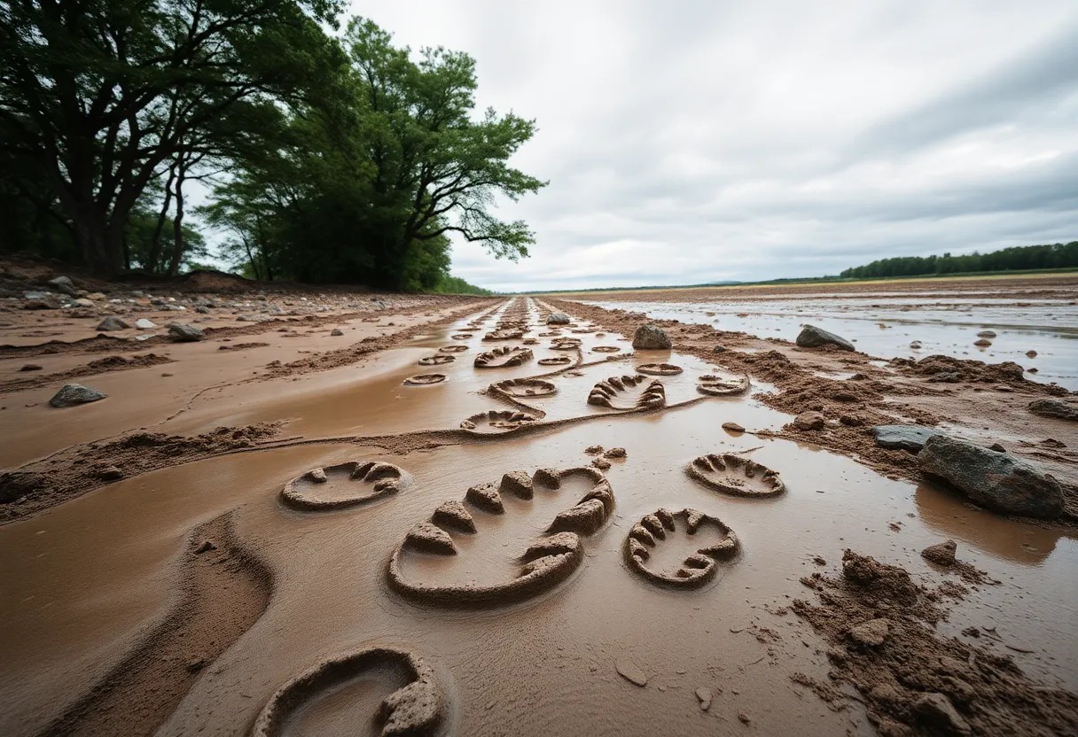 Ancient dinosaur tracks visible after flooding in Texas