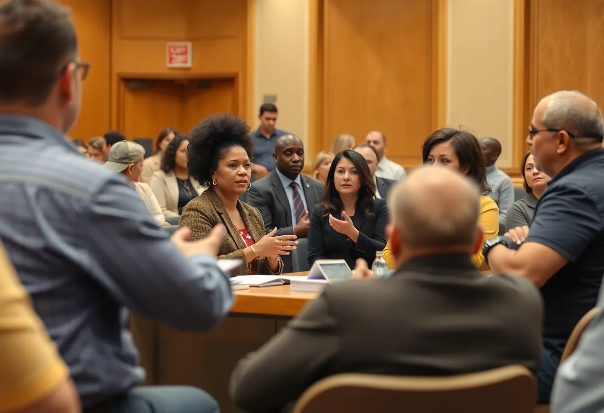 Citizens participating in a community forum on public safety