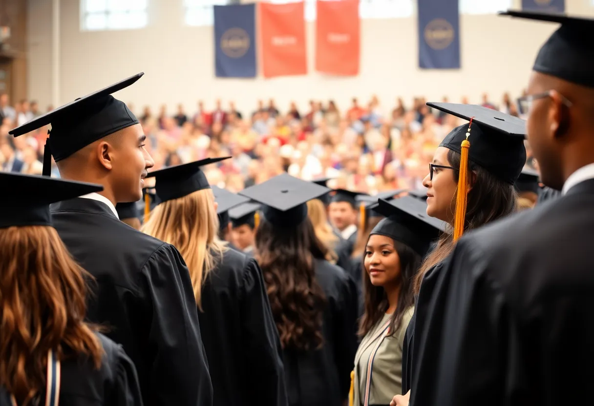 Graduation ceremony with students advocating for social issues