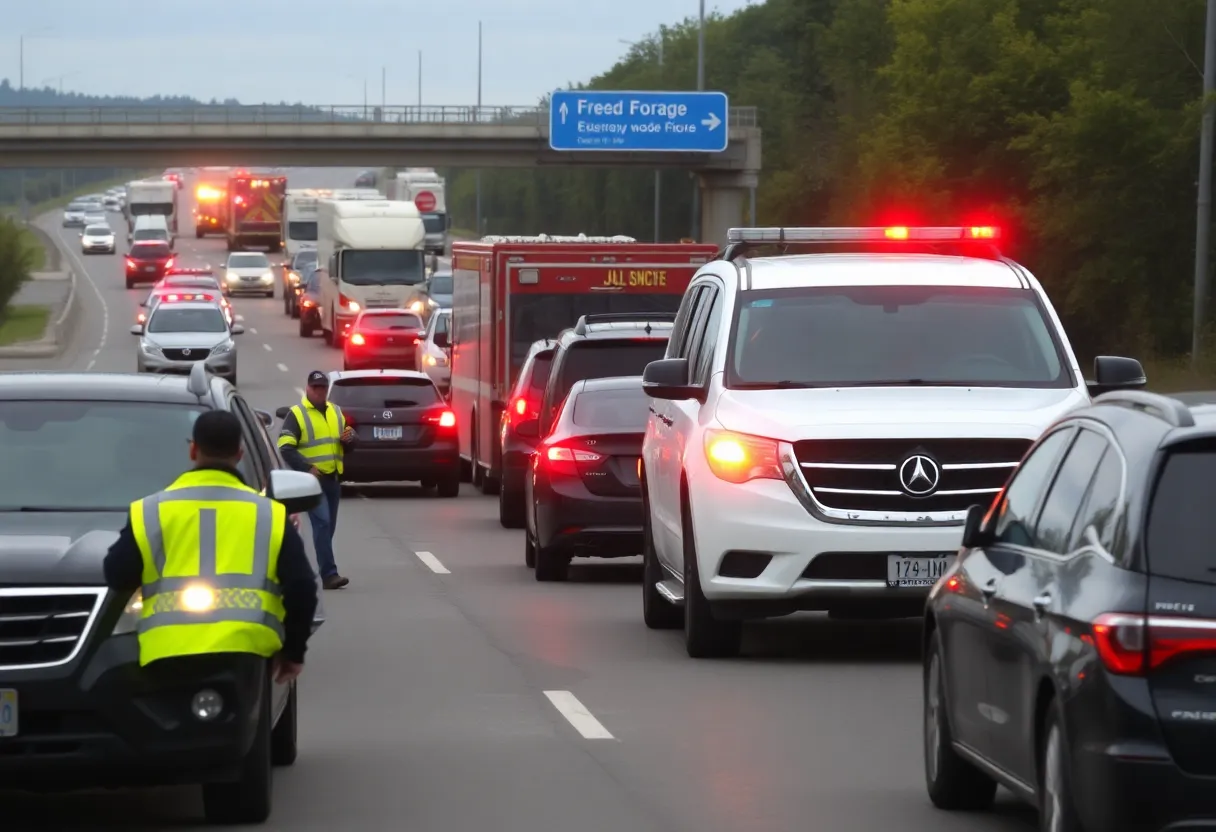 Traffic congestion on I-35 due to a serious collision