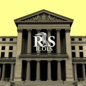 Abstract depiction of the IRS building with economic symbols