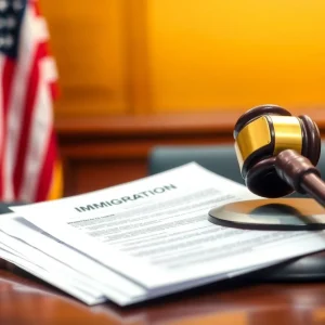 A judge's gavel with immigration documents representing recent immigration policy changes.