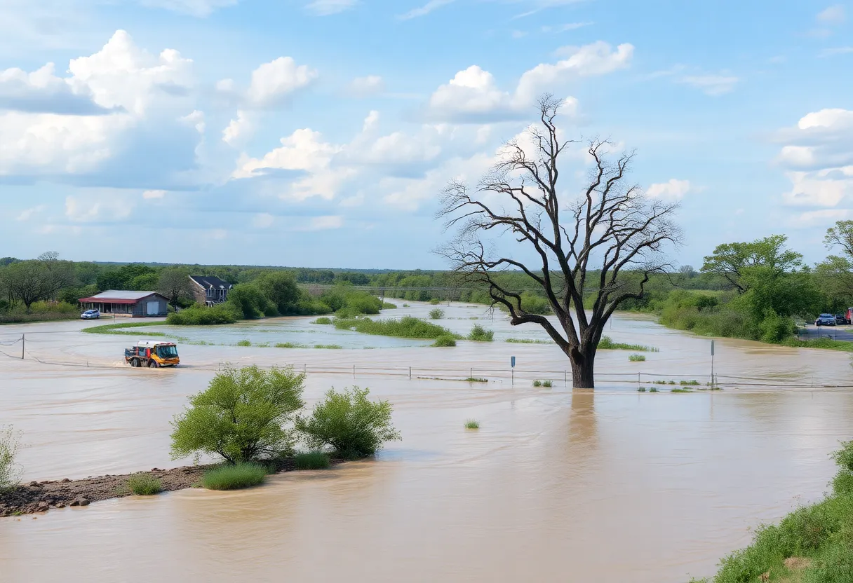 Scene of the Kerrville flood disaster showing emergency response efforts