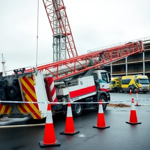 Scene of a mobile crane accident at a construction site