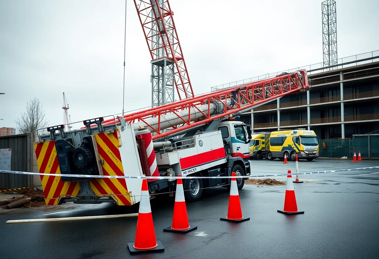 Scene of a mobile crane accident at a construction site