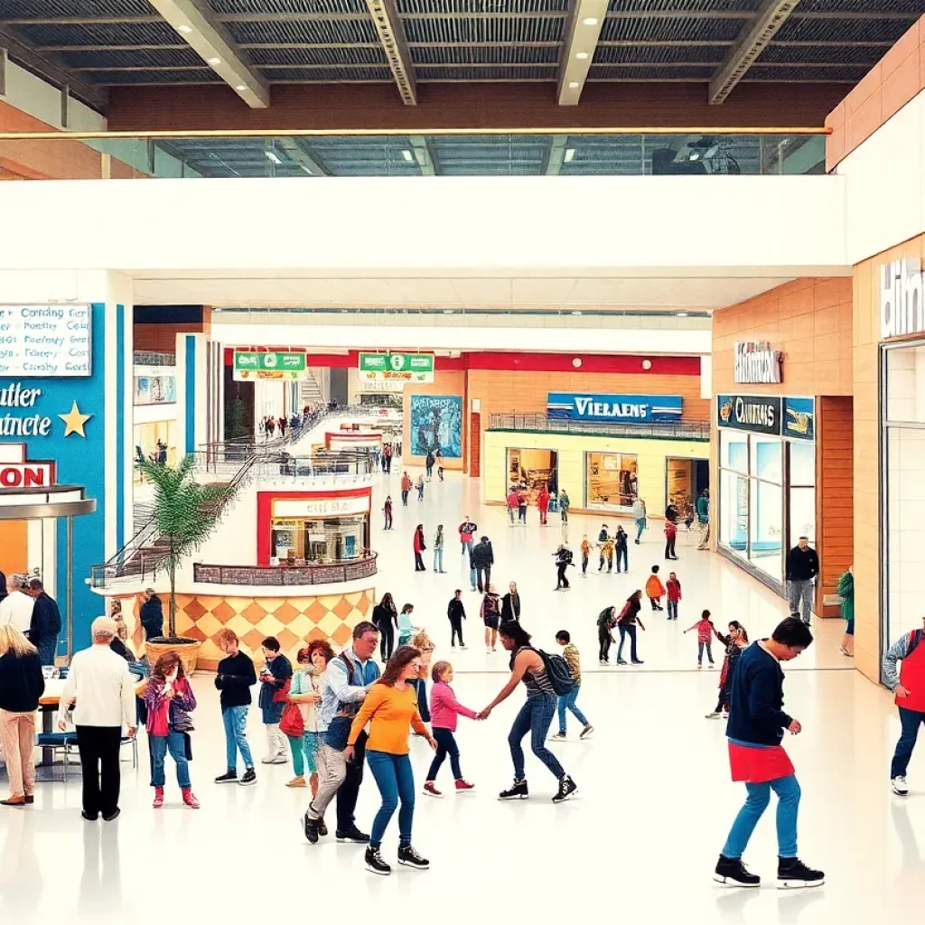 Vibrant collage reflecting the lively atmosphere of Northcross Mall in its prime.