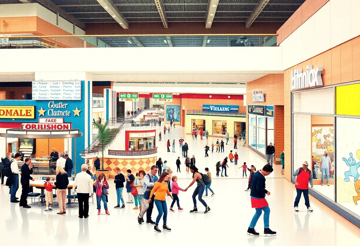 Vibrant collage reflecting the lively atmosphere of Northcross Mall in its prime.