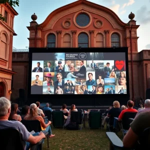 Outdoor cinema at Paramount Theatre showcasing classic films