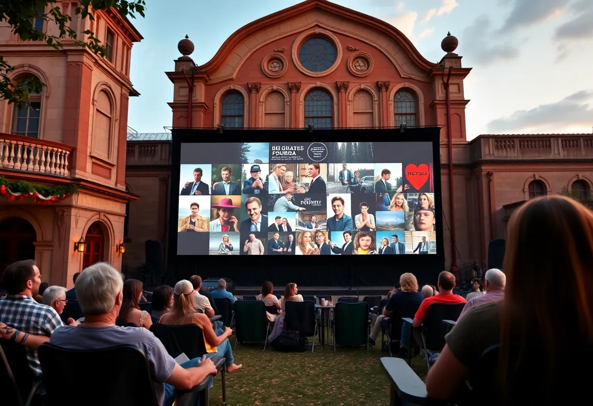 Outdoor cinema at Paramount Theatre showcasing classic films