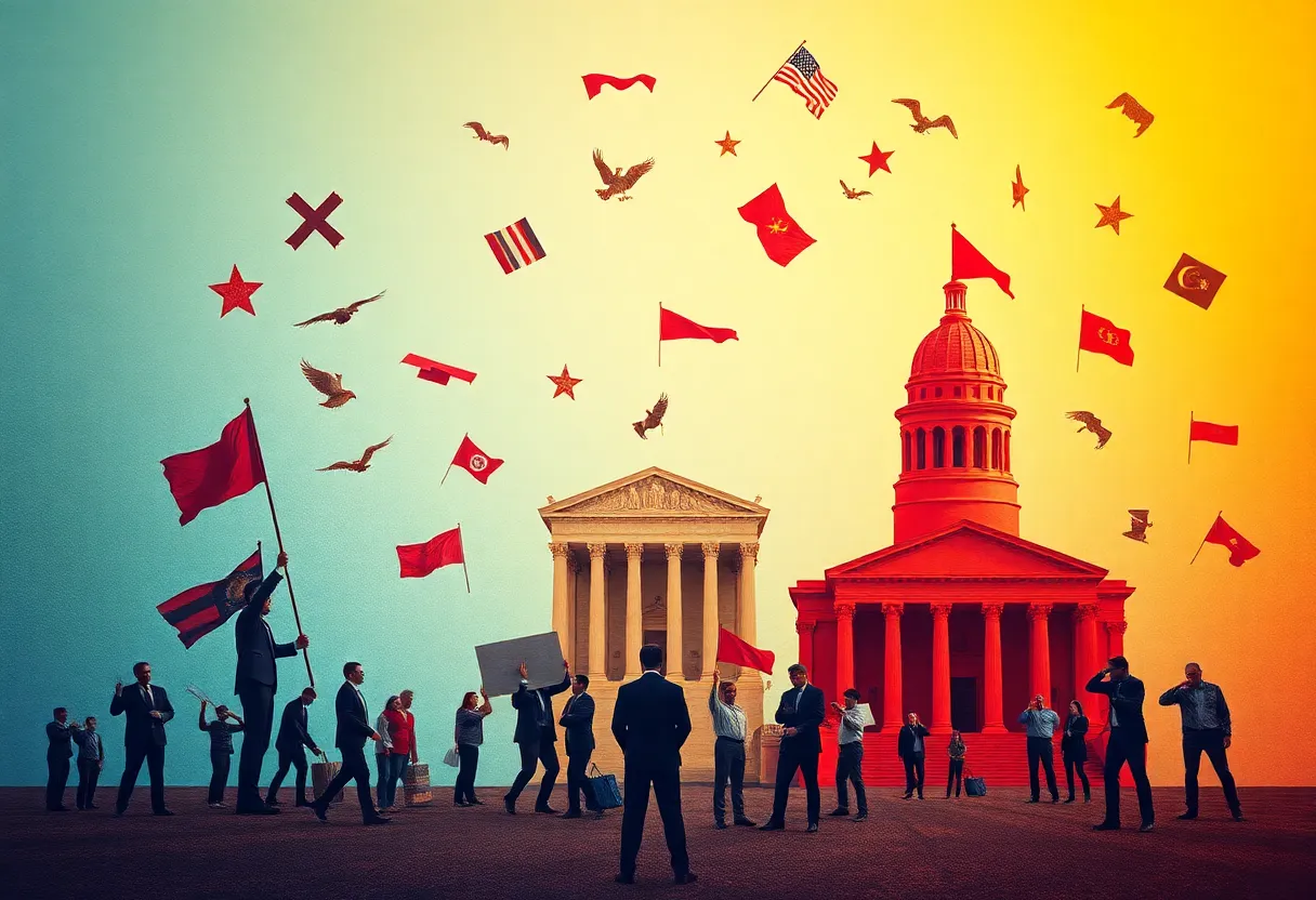 Abstract representation of political turmoil in Texas concerning redistricting.