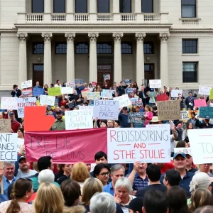 Demonstrators rallying against redistricting at the Texas State Capitol