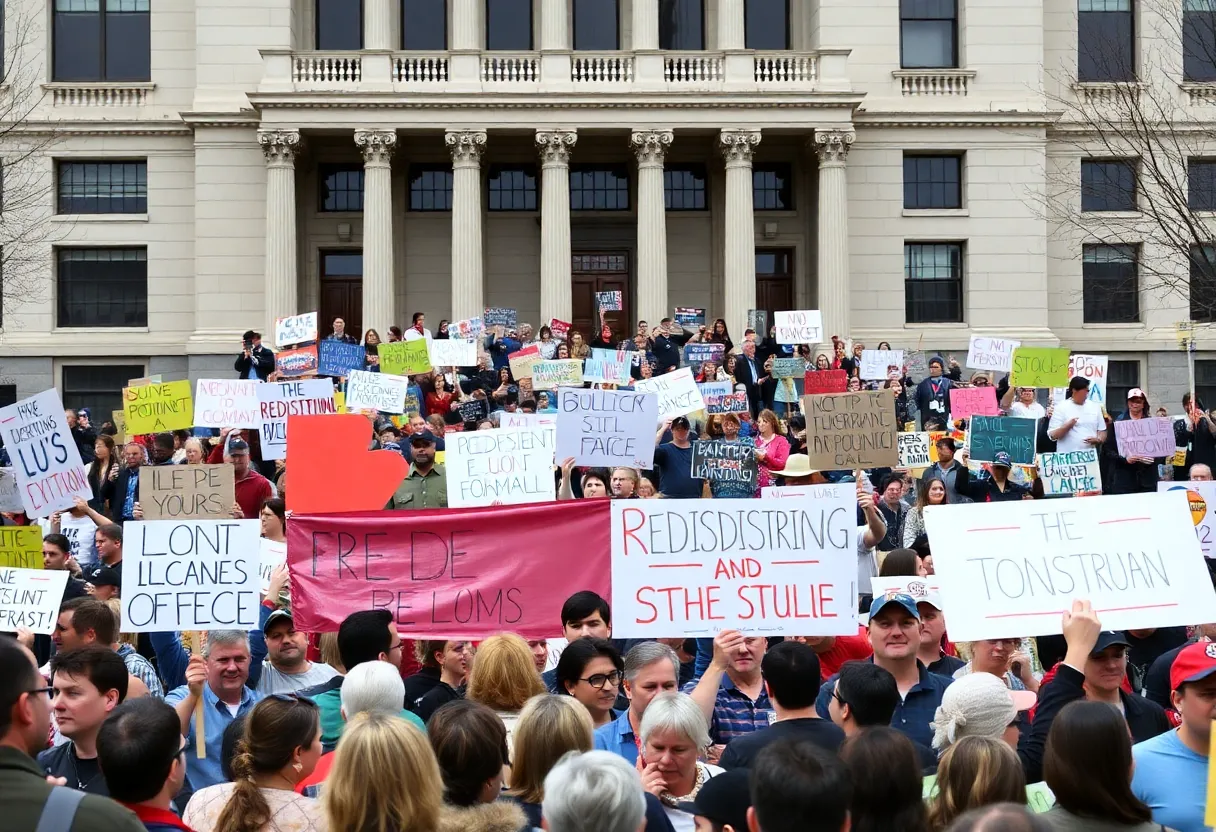 Demonstrators rallying against redistricting at the Texas State Capitol