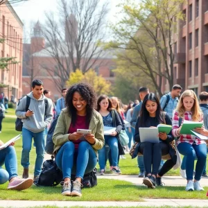 Students studying and collaborating at University of Texas campus