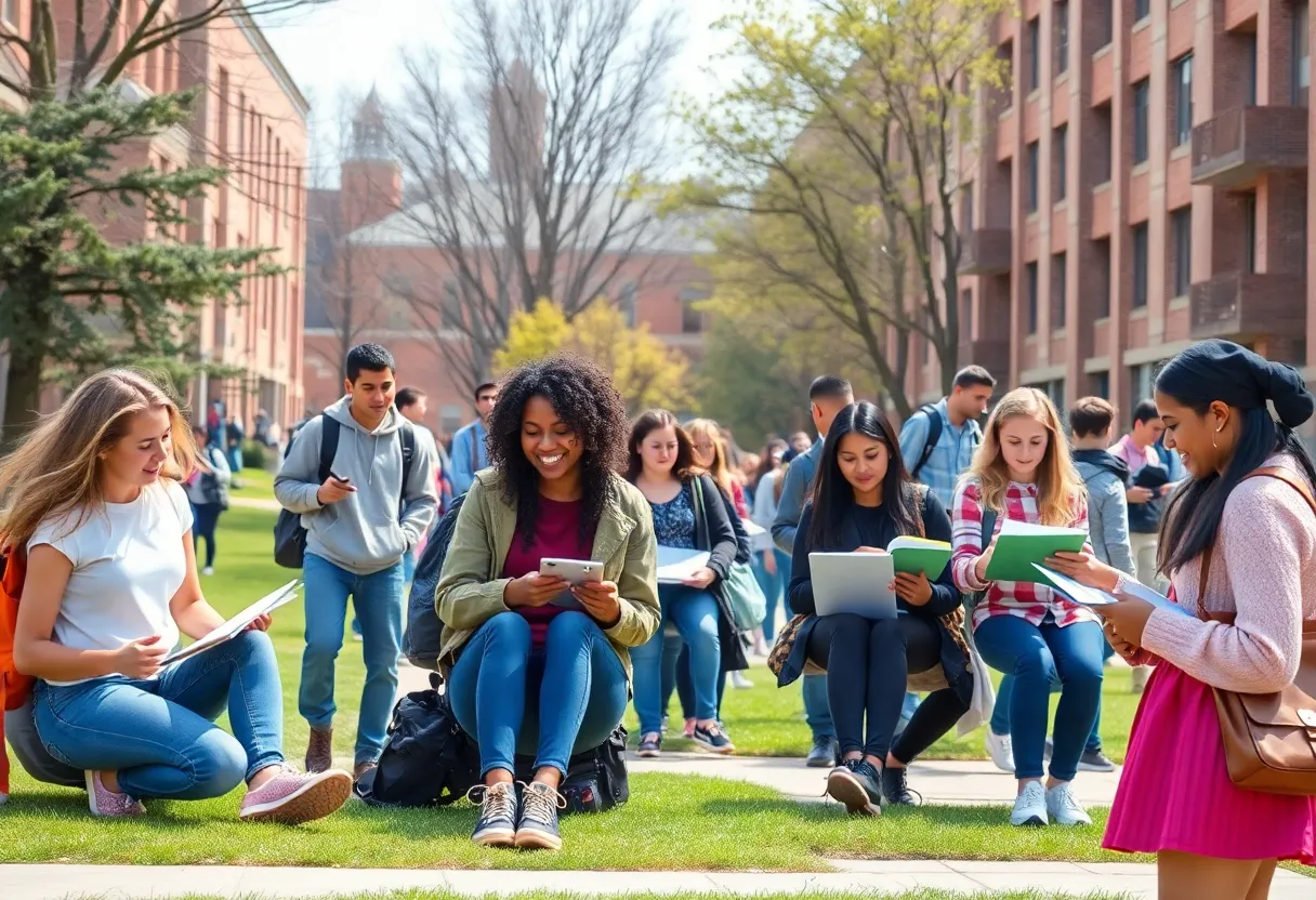 Students studying and collaborating at University of Texas campus