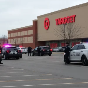 Emergency responders at a Target parking lot after a shooting incident.
