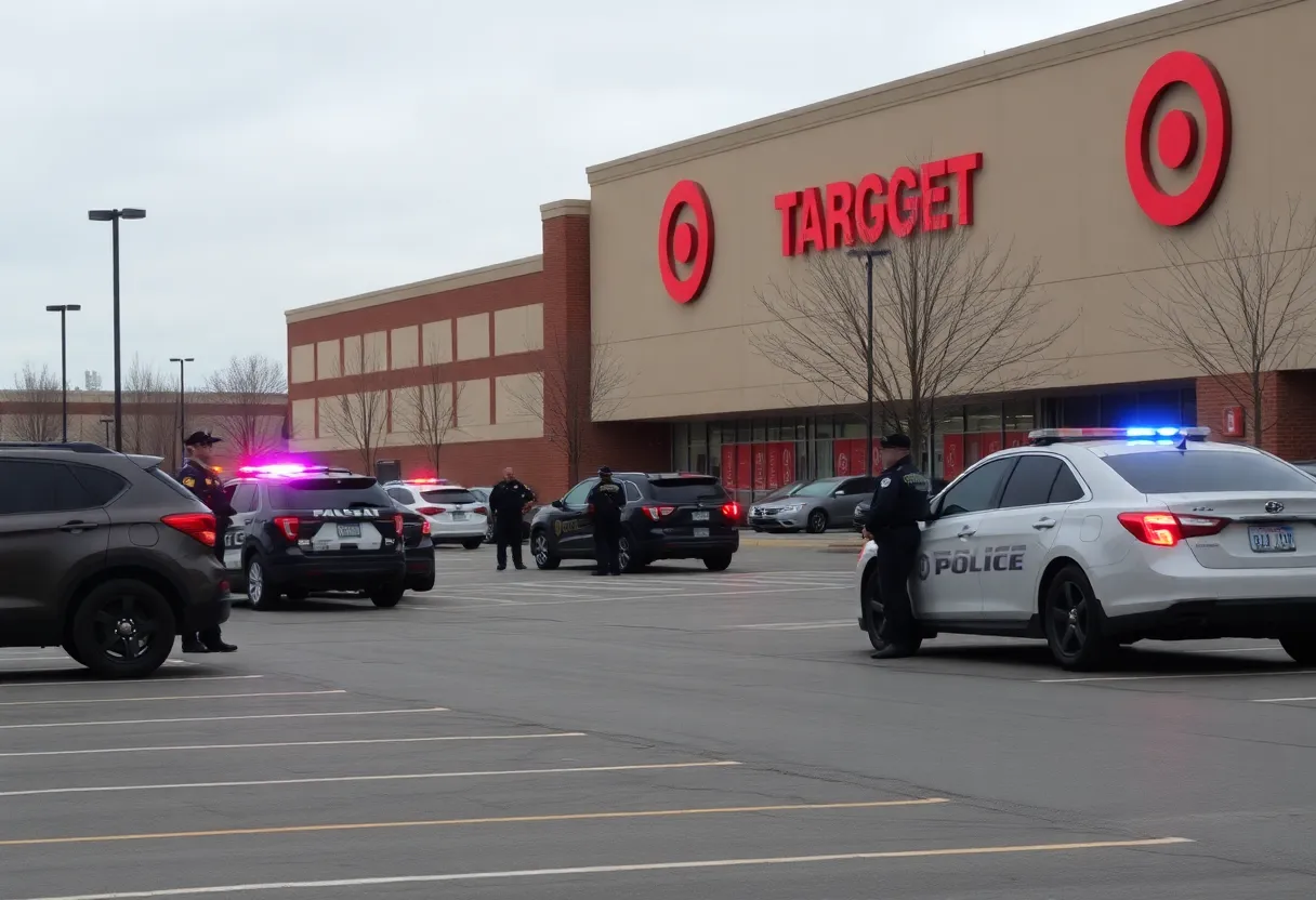 Emergency responders at a Target parking lot after a shooting incident.