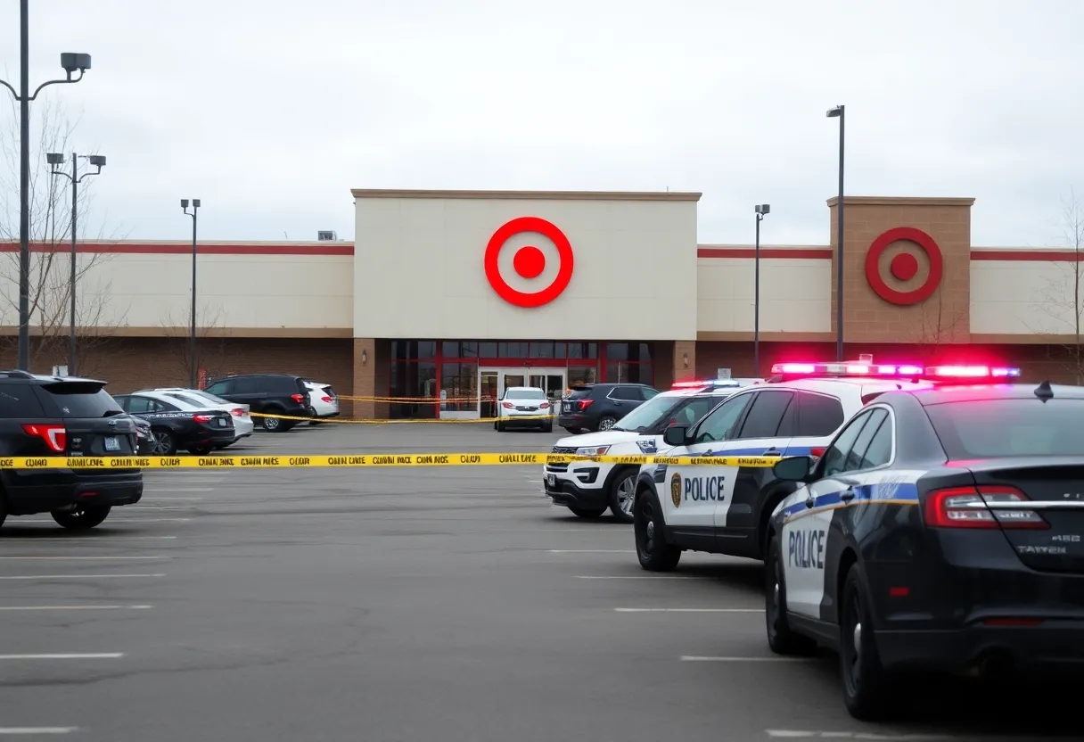 Police at the scene of a Target parking lot shooting