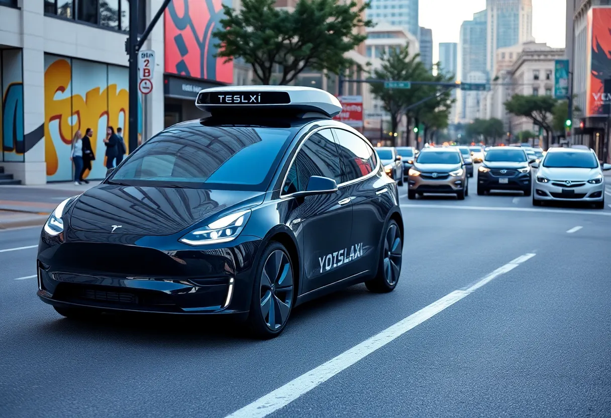Autonomous Tesla Robotaxi on a street in Austin, Texas