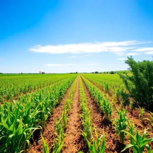 Beautiful agricultural landscape of Texas with vibrant crops under a sunny sky