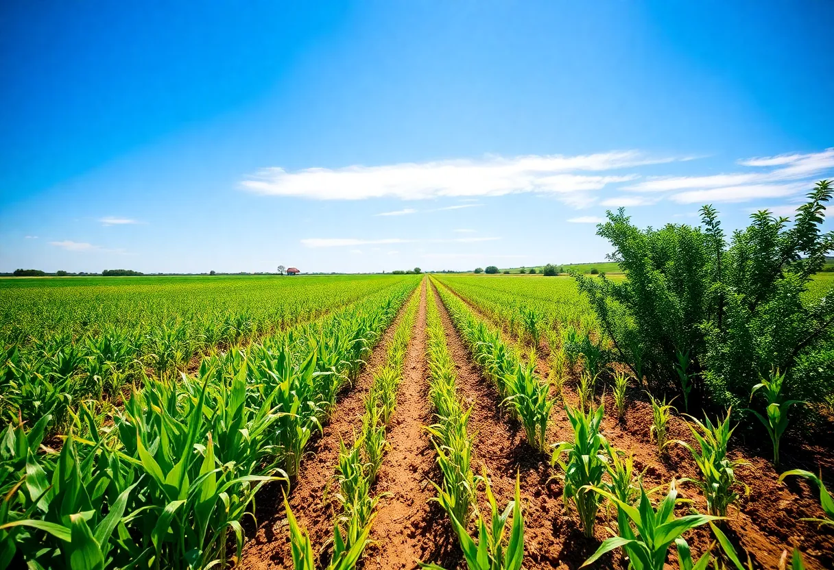 Beautiful agricultural landscape of Texas with vibrant crops under a sunny sky