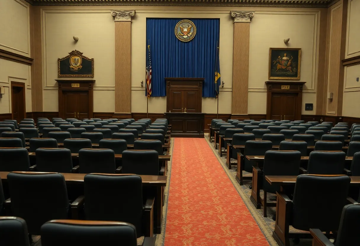 Empty seats in the Texas House during a redistricting conflict