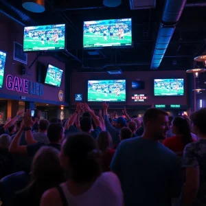 Fans celebrating Texas Longhorns football victory in Austin
