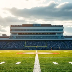 Texas Longhorns football field with players in action