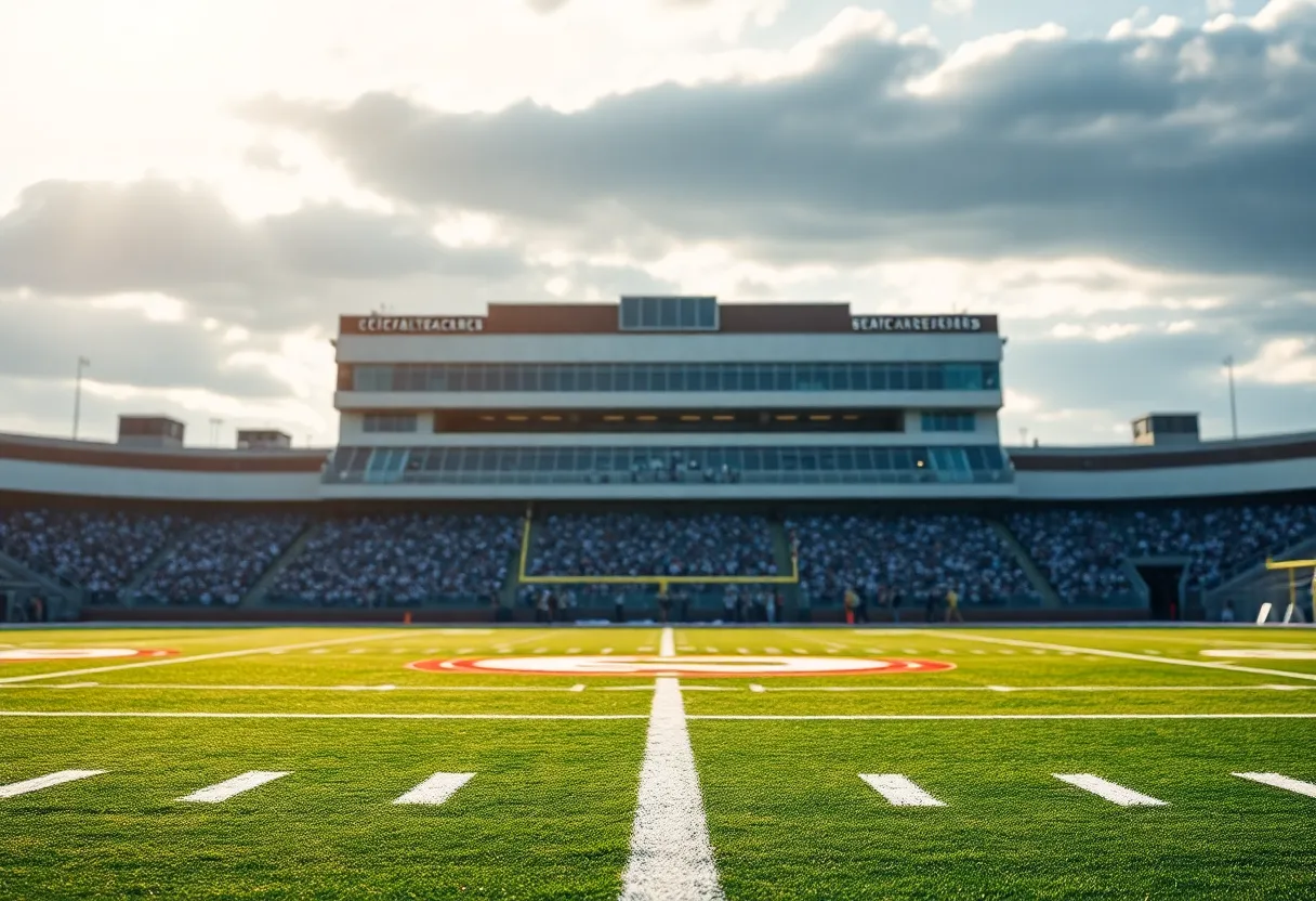 Texas Longhorns football field with players in action
