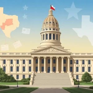 Illustration of Texas State Capitol with political discussions