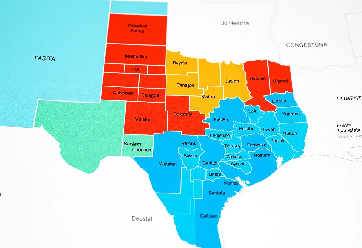 Map illustrating the congressional districts of Texas after redistricting